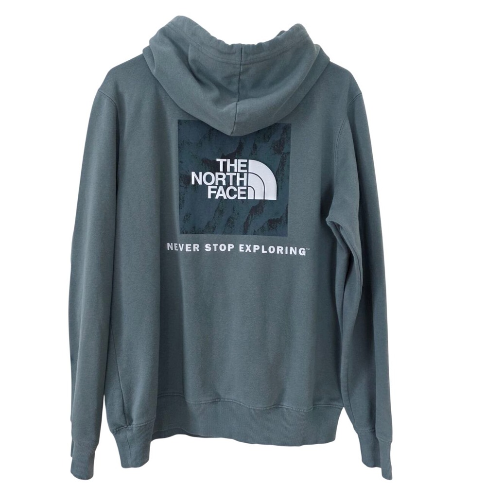 The North Face Mens Box Logo Hoodie Slate Blue‎ Green Graphic Pullover Medium - Picture 3 of 6